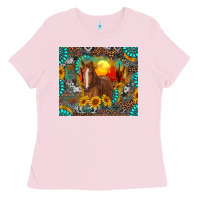 Bubblegum Pink western horse and desert tumbler Ladies Tee - RanaPortraitStore