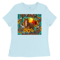 Baby Blue western horse and desert tumbler Ladies Tee - RanaPortraitStore