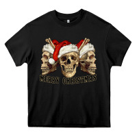 Black Merry Christmas Skulls Heavy Core Tee - RanaPortraitStore
