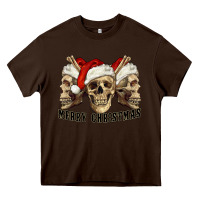 Chocolate Brown Merry Christmas Skulls Heavy Core Tee - RanaPortraitStore