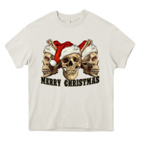 Cream Merry Christmas Skulls Heavy Core Tee - RanaPortraitStore