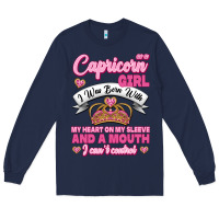 Navy As A Capricorn Girl I Was Born With My Heart On My Sleeve And A Mouth Long Sleeve Tee - Jasminsmagicworld