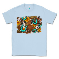 Dusty Blue western cowhide horseshoe sunflower background Classic Tee - AdoDesignShop