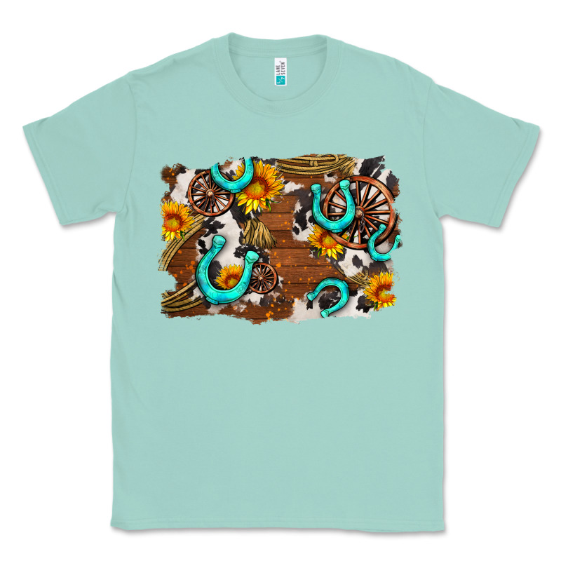 Western Cowhide Horseshoe Sunflower Background Classic Tee by AdoDesignShop | Teevron