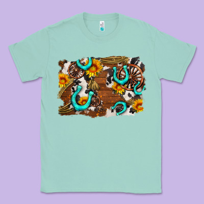 Western Cowhide Horseshoe Sunflower Background Classic Tee Designed By Adodesignshop