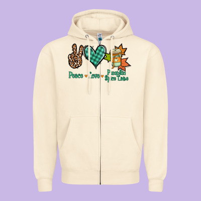 Peace Love Pumpkin Spice Latte Zipper Hoodie Designed By Nancycooperartshop