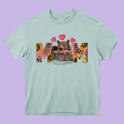 Heavy Core Tee Mom Bear With Sunflowers