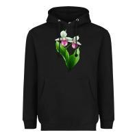 Black Pink And White Lady's Slipper Flower Heavyweight Hoodie - LillyAllenDesigns