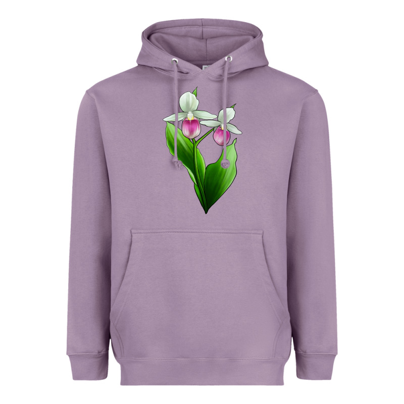 Pink And White Lady's Slipper Flower Heavyweight Hoodie by LillyAllenDesigns | Teevron