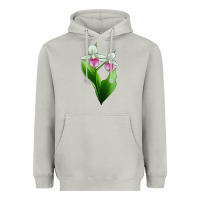 Moon Dust Pink And White Lady's Slipper Flower Heavyweight Hoodie - LillyAllenDesigns