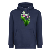 Navy Pink And White Lady's Slipper Flower Heavyweight Hoodie - LillyAllenDesigns