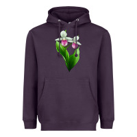 Plum Pink And White Lady's Slipper Flower Heavyweight Hoodie - LillyAllenDesigns