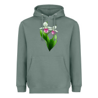 Sage Pink And White Lady's Slipper Flower Heavyweight Hoodie - LillyAllenDesigns