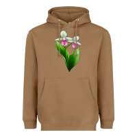 Toasted Coconut Pink And White Lady's Slipper Flower Heavyweight Hoodie - LillyAllenDesigns