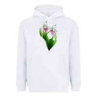 White Pink And White Lady's Slipper Flower Heavyweight Hoodie - LillyAllenDesigns