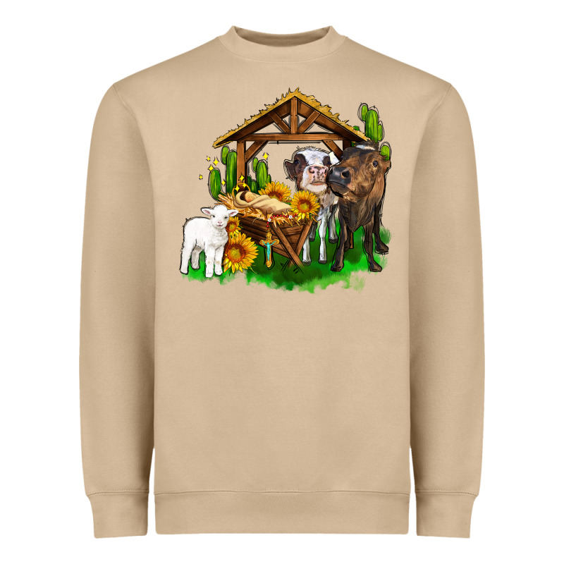 Jesus Holy Night Cows And Sunflowers Heavyweight Sweatshirt by AdoDesignShop | Teevron