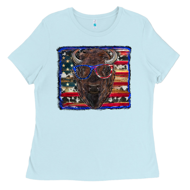 Bison With American Flag Ladies Tee by RanaPortraitStore | Teevron