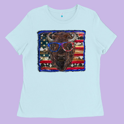 Ladies Tee bison with american flag