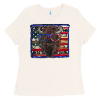 Bone bison with american flag Ladies Tee - RanaPortraitStore