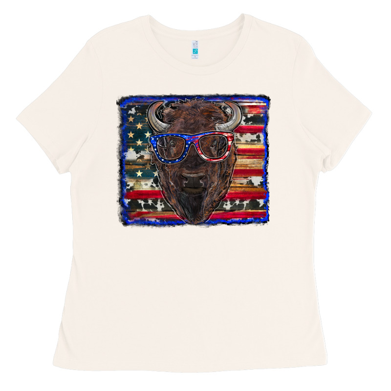 Bison With American Flag Ladies Tee by RanaPortraitStore | Teevron