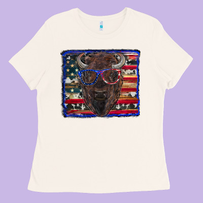 Ladies Tee bison with american flag
