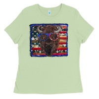 Matcha bison with american flag Ladies Tee - RanaPortraitStore