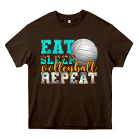 Chocolate Brown eat sleep volleyball repeat Heavy Core Tee - texasbilliewilder
