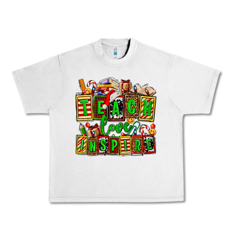 Teach Love Inspire With Christmas And Teacher Elements Urban Heavy Tee by AdoDesignShop | Teevron
