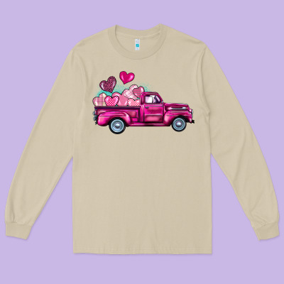 Valentine's Day Pink Truck Long Sleeve Tee Designed By Barkaloodesign