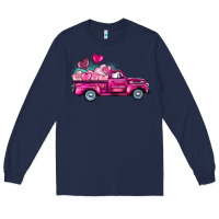 Navy valentine's day pink truck Long Sleeve Tee - BarkalooDesign