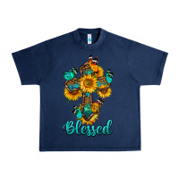 Navy cross with butterfly blessed Urban Heavy Tee - BundleAndBundleShop