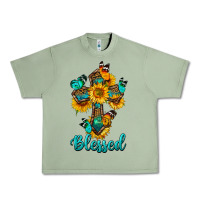 Oil Green cross with butterfly blessed Urban Heavy Tee - BundleAndBundleShop