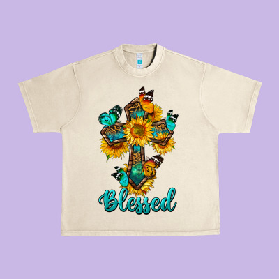 Cross With Butterfly Blessed Urban Heavy Tee Designed By Bundleandbundleshop