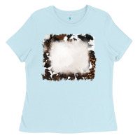 Baby Blue cowhide and leopard background Ladies Tee - RanaPortraitStore