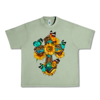 Oil Green cross with butterfly Urban Heavy Tee - BundleAndBundleShop