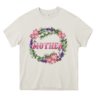 Cream Mother With Floral Wreath Heavy Core Tee - RanaPortraitStore