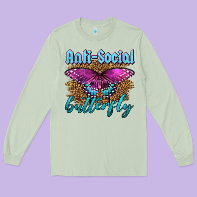 Western Anti-social Butterfly Long Sleeve Tee Designed By Lillyallendesigns