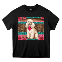 Black standart poodle floral Heavy Core Tee - Artiststas