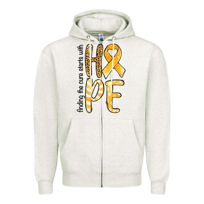 Finding The Cure Starts With Hope Childhood Cancer Zipper Hoodie by NancyCooperArtShop | Teevron