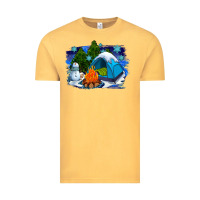 Vintage Mustard winter camping with camp fire Vintage Tee - AdoDesignShop