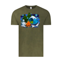 Vintage Olive winter camping with camp fire Vintage Tee - AdoDesignShop