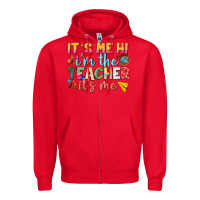 Red its me hi im the teacher its me nca Zipper Hoodie - NancyCooperArtShop