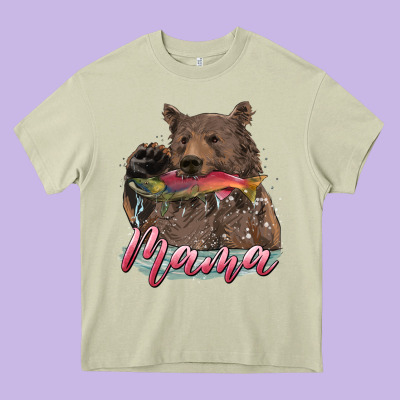 Heavy Core Tee Mother's Day Mama Bear Hunting Fish
