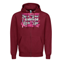 Burgundy This is what a survivor looks like Breast Cancer Zipper Hoodie - NancyCooperArtShop