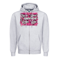 Heather Grey This is what a survivor looks like Breast Cancer Zipper Hoodie - NancyCooperArtShop