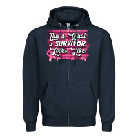 Navy This is what a survivor looks like Breast Cancer Zipper Hoodie - NancyCooperArtShop