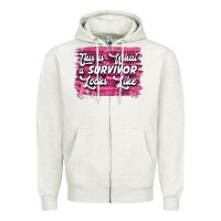 Oatmeal Heather This is what a survivor looks like Breast Cancer Zipper Hoodie - NancyCooperArtShop