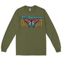 Army Green all american mom american flag butterfly Long Sleeve Tee - LillyAllenDesigns