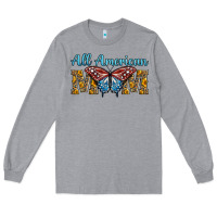 Heather Grey all american mom american flag butterfly Long Sleeve Tee - LillyAllenDesigns