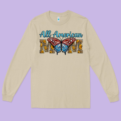 All American Mom American Flag Butterfly Long Sleeve Tee Designed By Lillyallendesigns